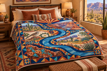 Arizona River Of Stories TD181026434 Quilt Blanket bed mockup in a design-matched room