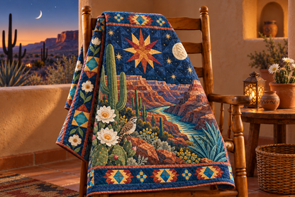 Arizona Night Garden TD181026435 Quilt Blanket draped over a wooden chair in a setting inspired by the quilt design