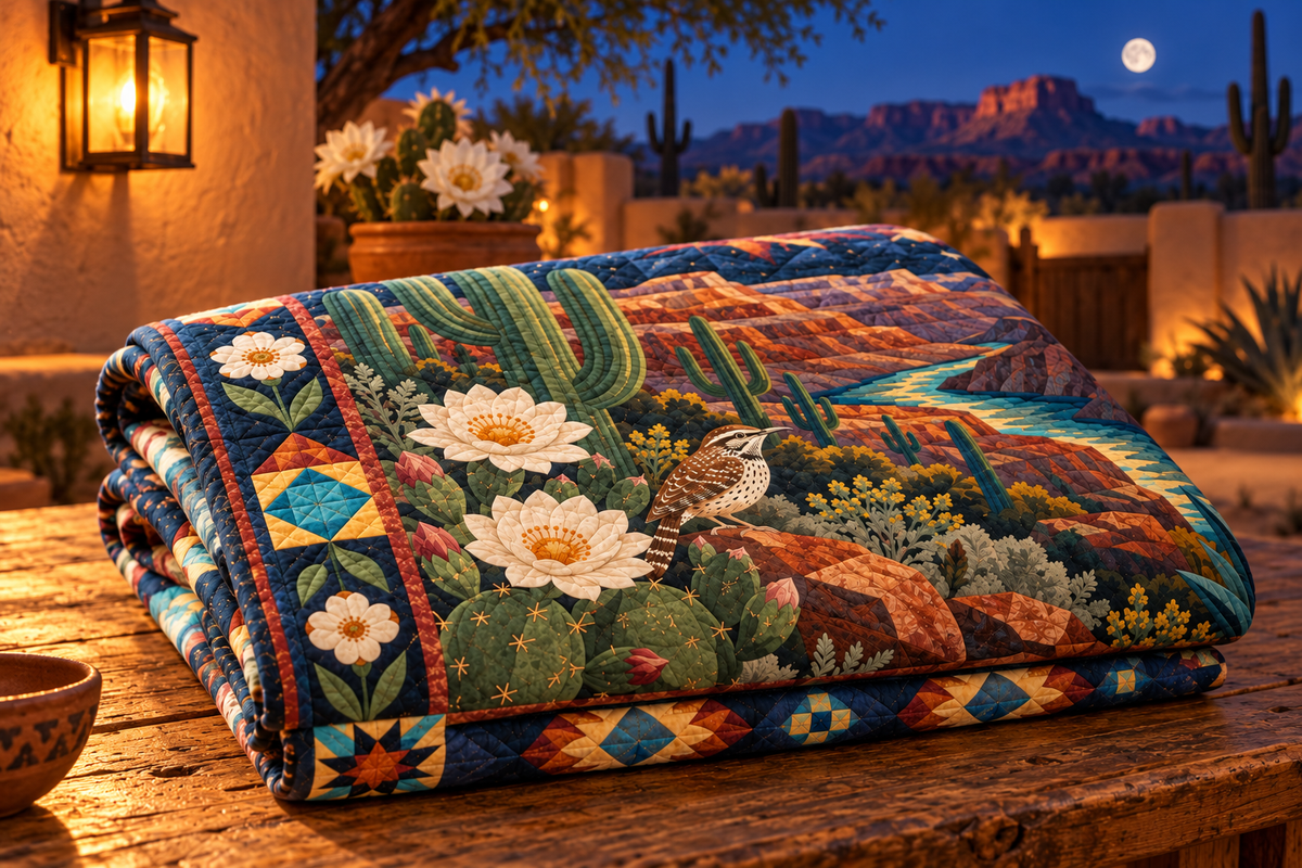 Arizona Night Garden TD181026435 Quilt Blanket folded in a setting matching its design