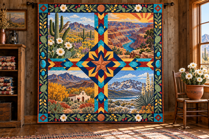Arizona Four Seasons TD181026438 Quilt Blanket hanging in a themed indoor cabin