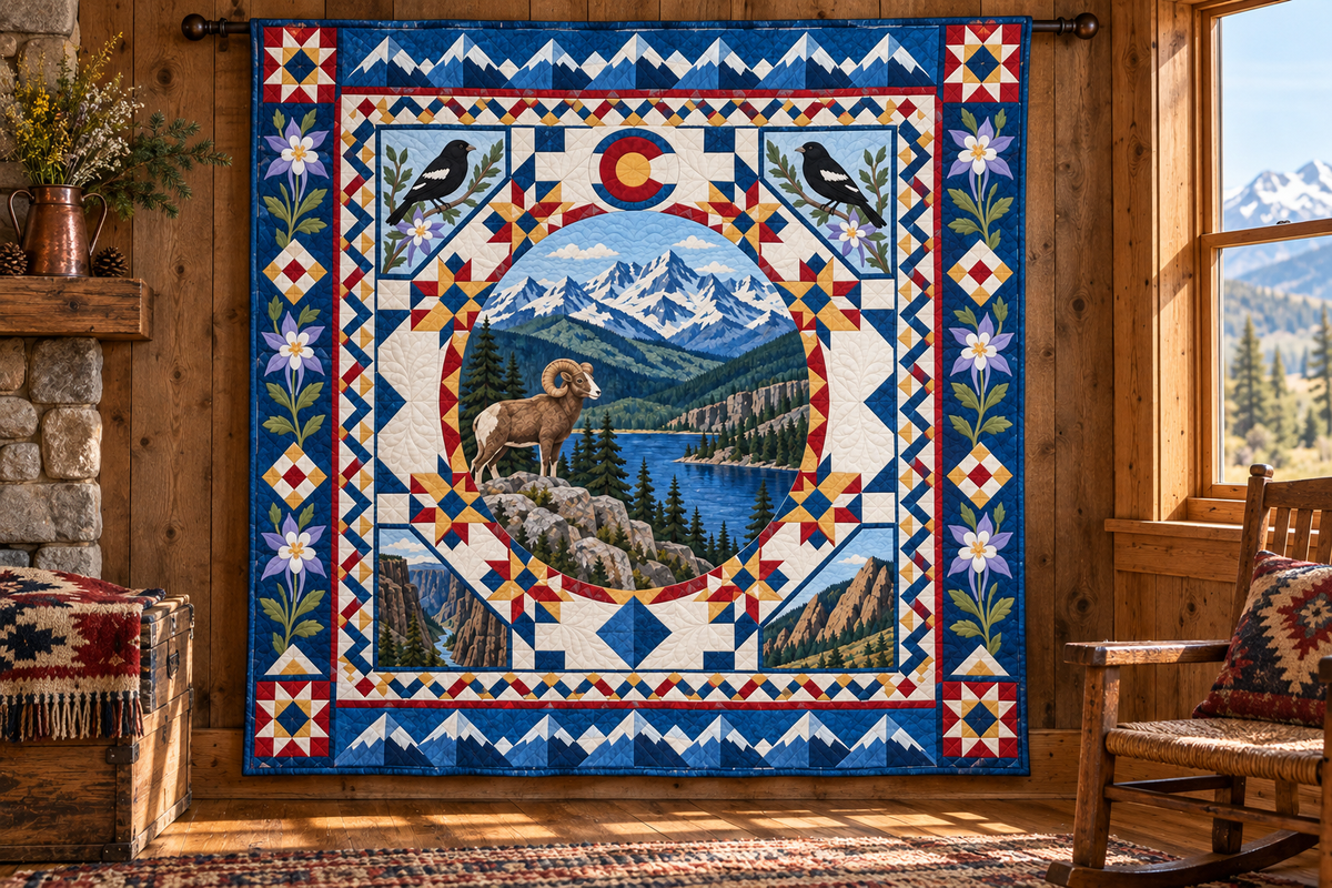 Colorado Celebration In Cloth TD181026460 Quilt Blanket hanging mockup