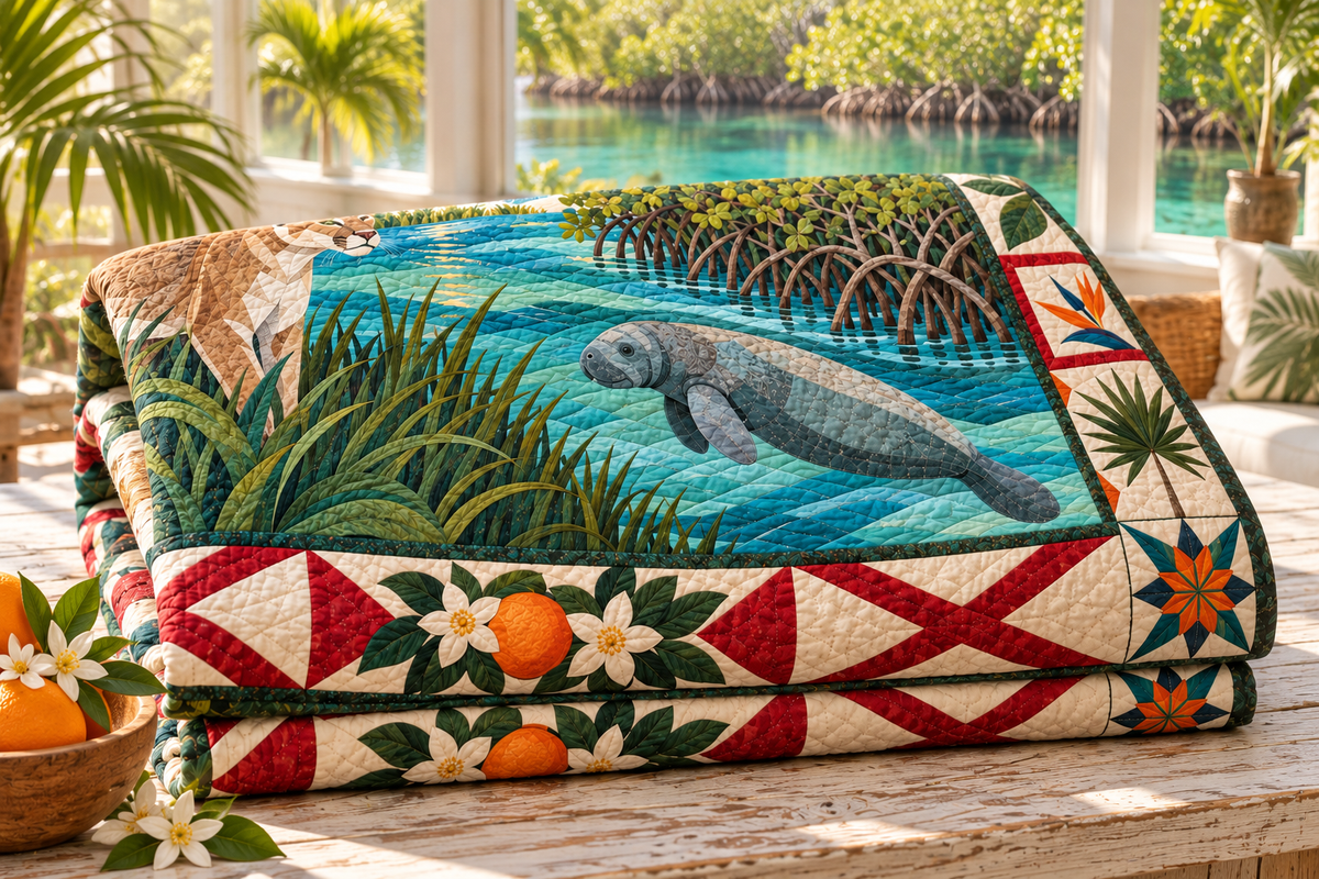 Florida Landscape Tapestry TD181026481 Quilt Blanket folded in a setting matching its design