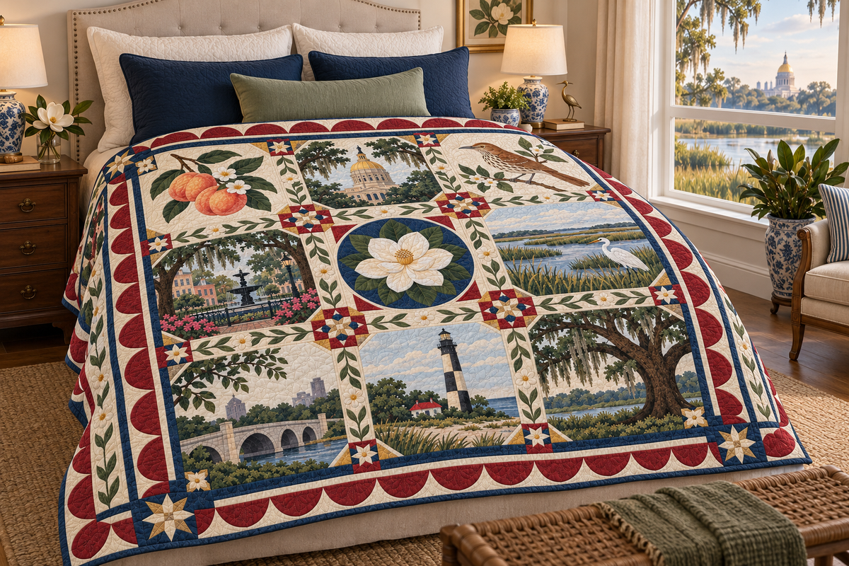 Georgia Heritage Album TD181026496 Quilt Blanket bed mockup in a design-matched room