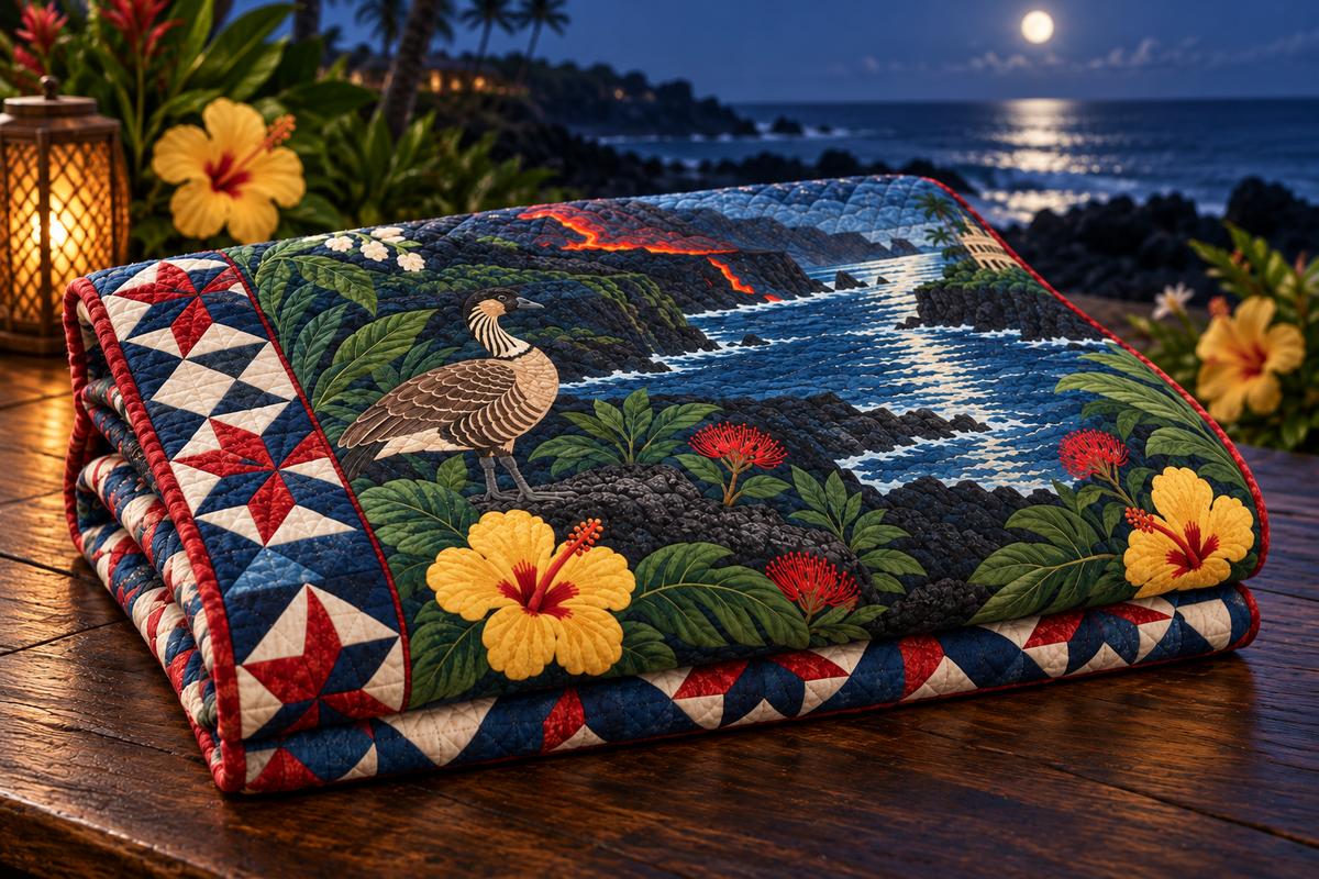 Hawaii Night Garden TD181026505 Quilt Blanket folded in a setting matching its design