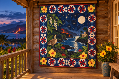 Hawaii Night Garden TD181026505 Quilt Blanket hanging in a themed outdoor cabin