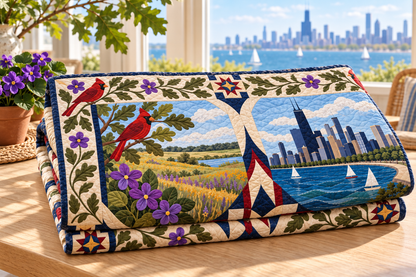Illinois Four Seasons TD181026538 Quilt Blanket folded in a setting matching its design