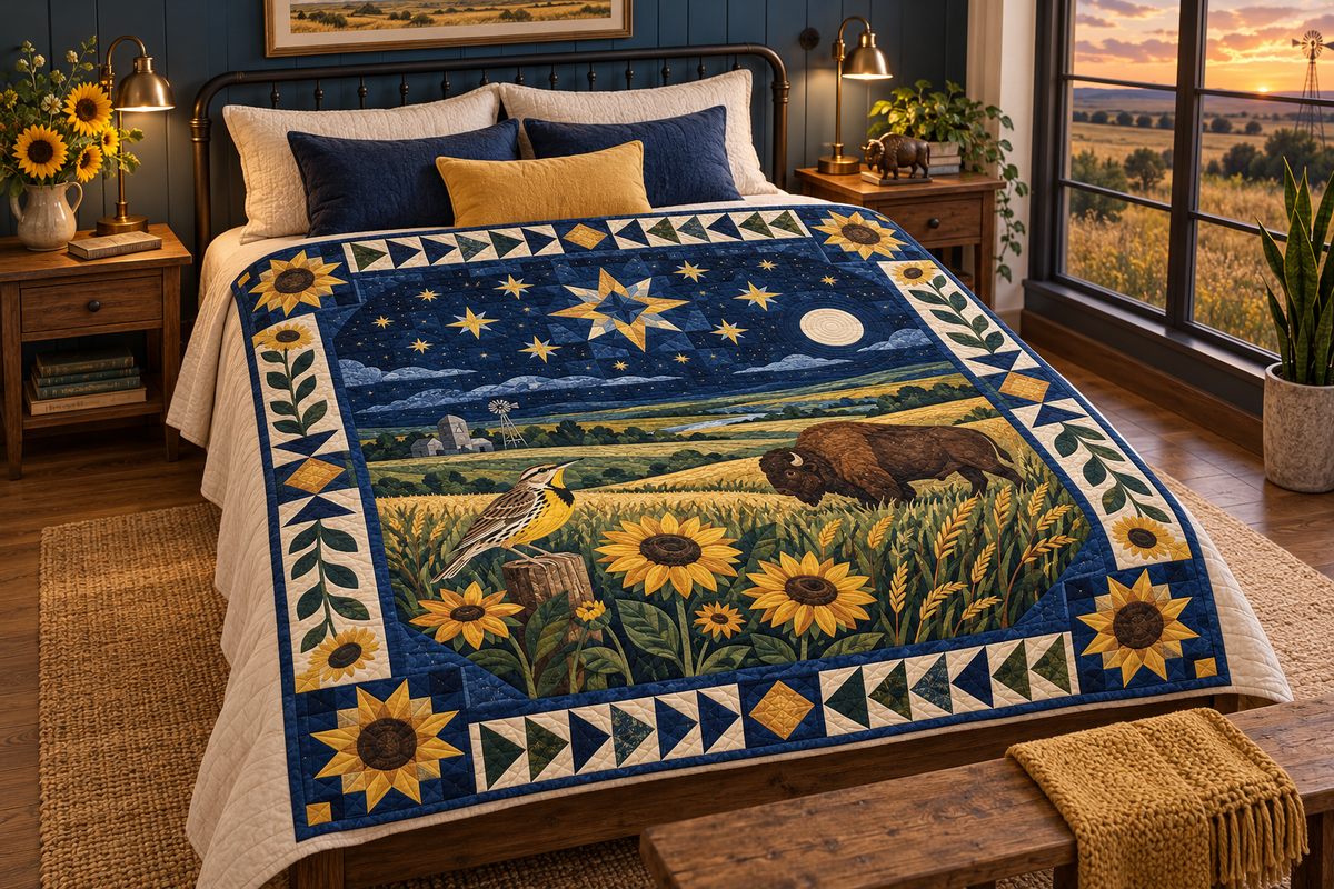 Kansas Night Garden TD181026555 Quilt Blanket bed mockup in a design-matched room
