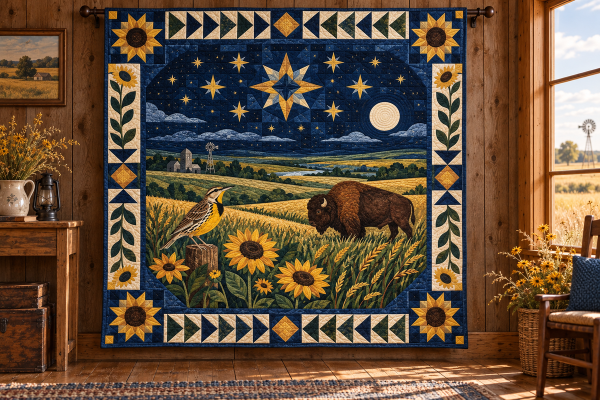 Kansas Night Garden TD181026555 Quilt Blanket hanging mockup