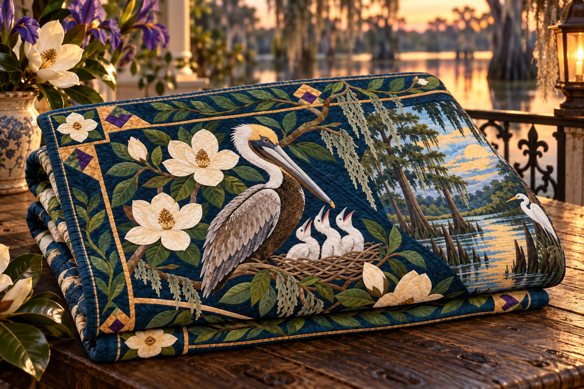 Louisiana Botanical Heritage TD181026572 Quilt Blanket folded in a setting matching its design