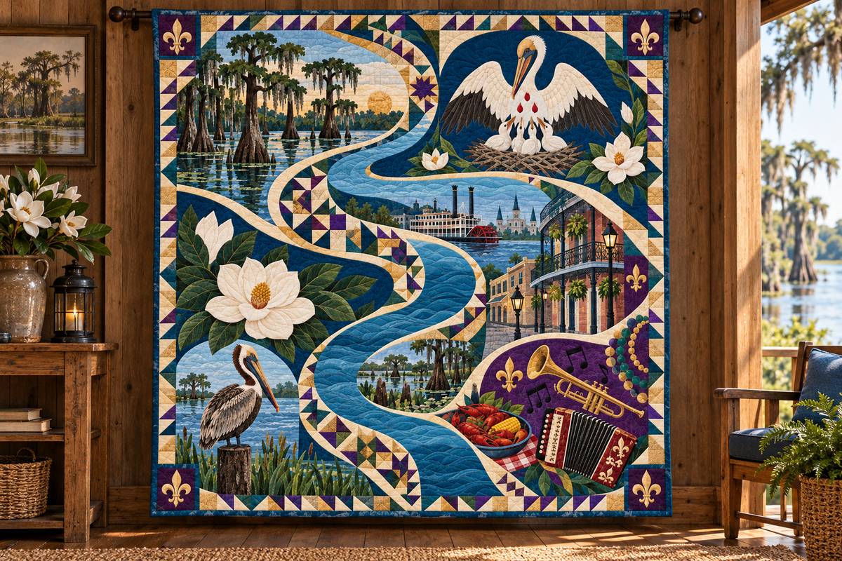 Louisiana River Of Stories TD181026574 Quilt Blanket hanging mockup