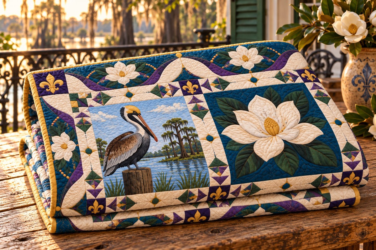 Louisiana Heritage Album TD181026576 Quilt Blanket folded in a setting matching its design