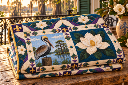Louisiana Heritage Album TD181026576 Quilt Blanket folded in a setting matching its design
