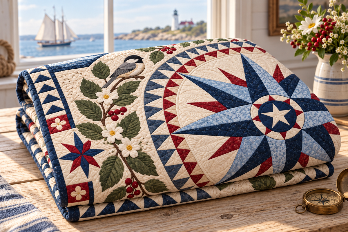 Massachusetts Radiant Compass TD181026587 Quilt Blanket folded in a setting matching its design