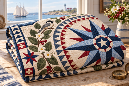 Massachusetts Radiant Compass TD181026587 Quilt Blanket folded in a setting matching its design