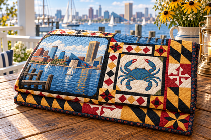Maryland Landmark Windows TD181026593 Quilt Blanket folded in a setting matching its design