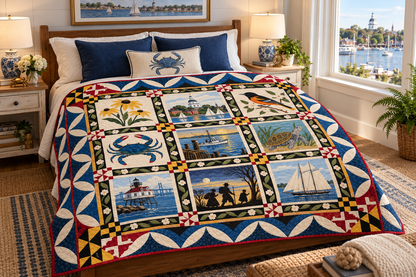 Maryland Heritage Album TD181026596 Quilt Blanket bed mockup in a design-matched room