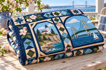 Michigan Landmark Windows TD181026613 Quilt Blanket folded in a setting matching its design