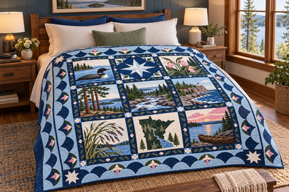 Minnesota Heritage Album TD181026626 Quilt Blanket bed mockup in a design-matched room