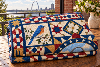 Missouri Celebration In Cloth TD181026640 Quilt Blanket folded in a setting matching its design