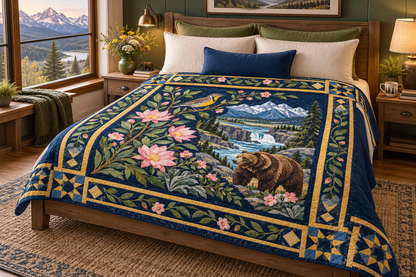 Montana Botanical Heritage TD181026652 Quilt Blanket bed mockup in a design-matched room