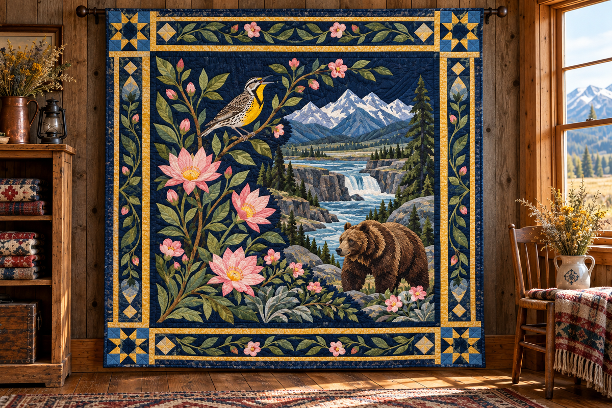 Montana Botanical Heritage TD181026652 Quilt Blanket hanging mockup