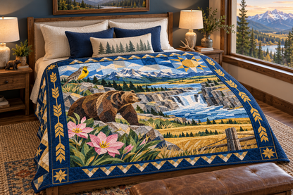 Montana Mosaic Horizons TD181026659 Quilt Blanket bed mockup in a design-matched room