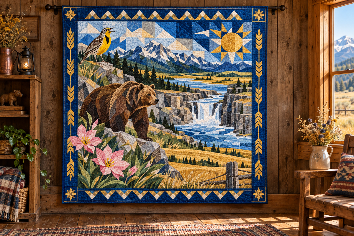 Montana Mosaic Horizons TD181026659 Quilt Blanket hanging mockup