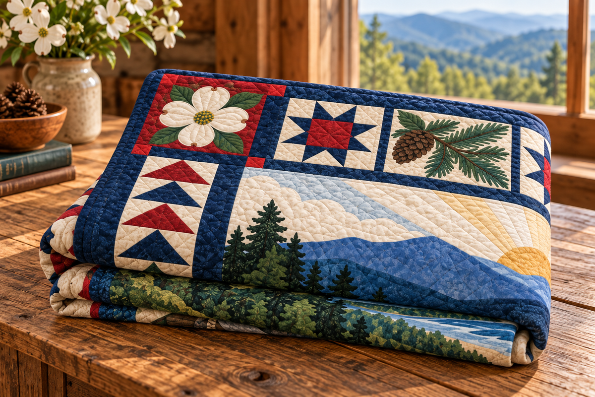 North Carolina Landscape Tapestry TD181026661 Quilt Blanket folded mockup