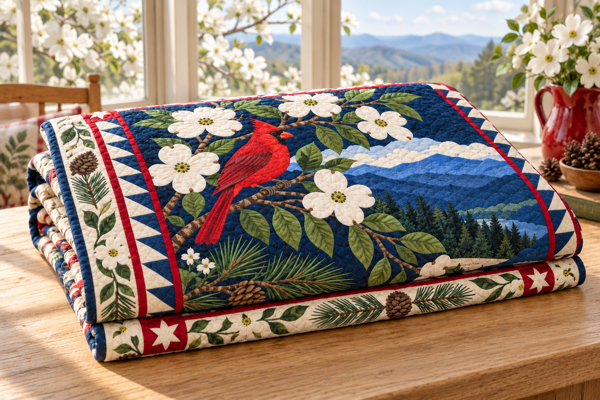 North Carolina Botanical Heritage TD181026662 Quilt Blanket folded in a setting matching its design