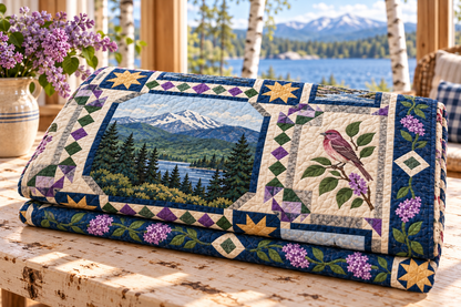 New Hampshire Landmark Windows TD181026693 Quilt Blanket folded in a setting matching its design