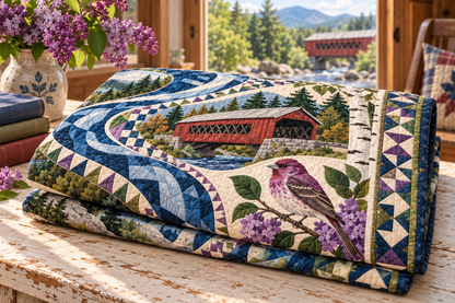 New Hampshire River Of Stories TD181026694 Quilt Blanket folded in a setting matching its design