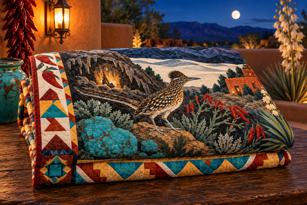 New Mexico Night Garden TD181026715 Quilt Blanket folded in a setting matching its design