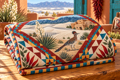 New Mexico Celebration In Cloth TD181026720 Quilt Blanket folded in a setting matching its design