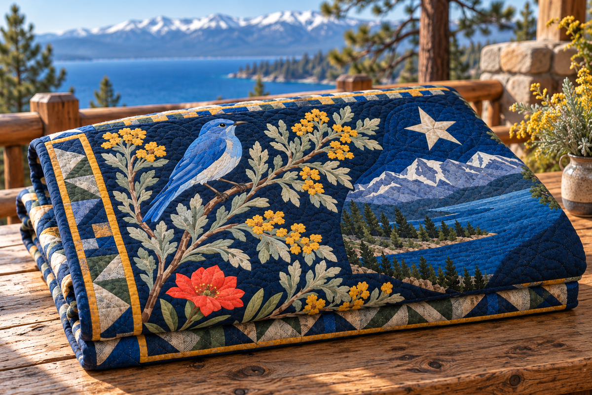 Nevada Botanical Heritage TD181026722 Quilt Blanket folded in a setting matching its design