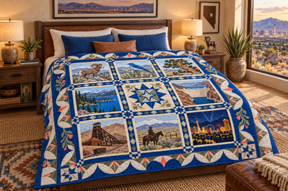 Nevada Heritage Album TD181026726 Quilt Blanket bed mockup in a design-matched room