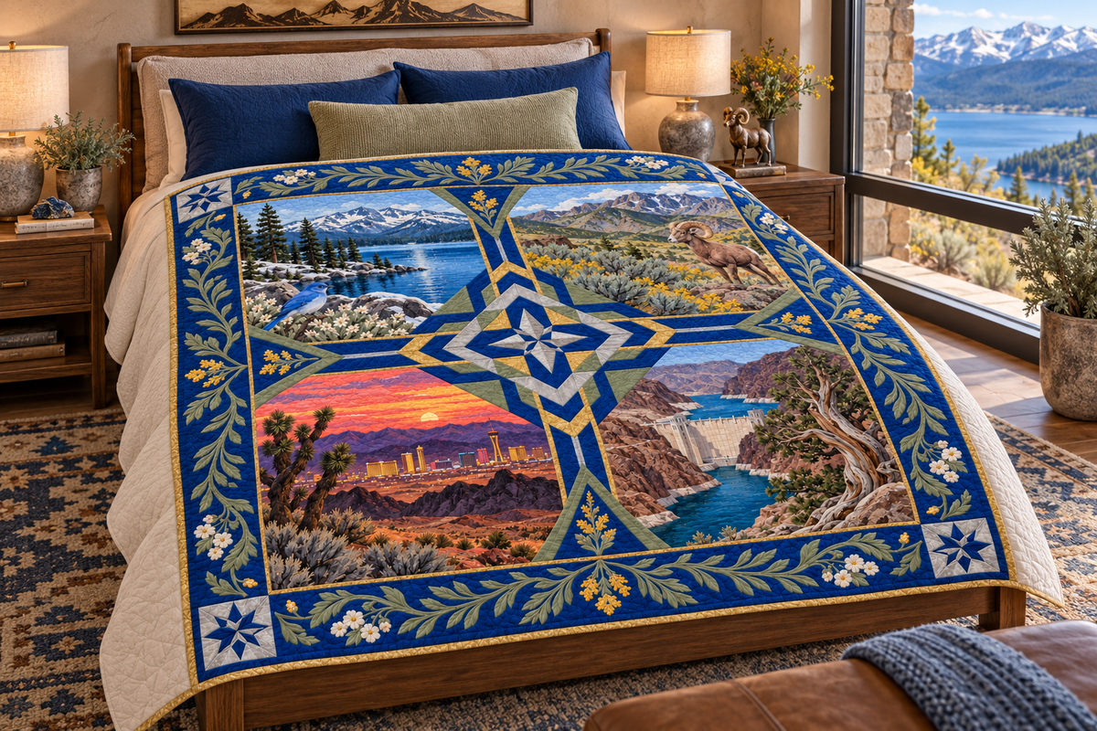 Nevada Four Seasons TD181026728 Quilt Blanket bed mockup in a design-matched room