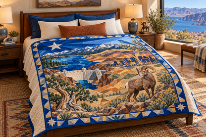 Nevada Mosaic Horizons TD181026729 Quilt Blanket bed mockup in a design-matched room