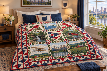Ohio Heritage Album TD181026746 Quilt Blanket bed mockup in a design-matched room