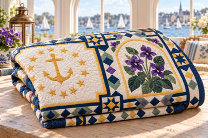 Rhode Island Landmark Windows TD181026783 Quilt Blanket folded in a setting matching its design