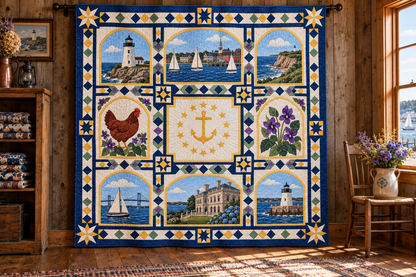 Rhode Island Landmark Windows TD181026783 Quilt Blanket hanging in a themed indoor cabin