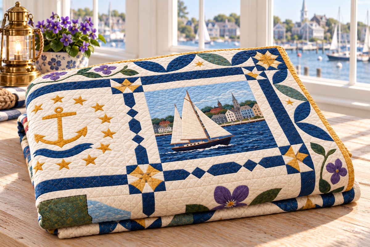 Rhode Island Heritage Album TD181026786 Quilt Blanket folded in a setting matching its design