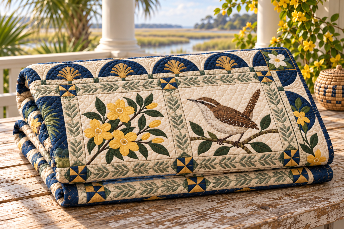 South Carolina Heritage Album TD181026796 Quilt Blanket folded in a setting matching its design
