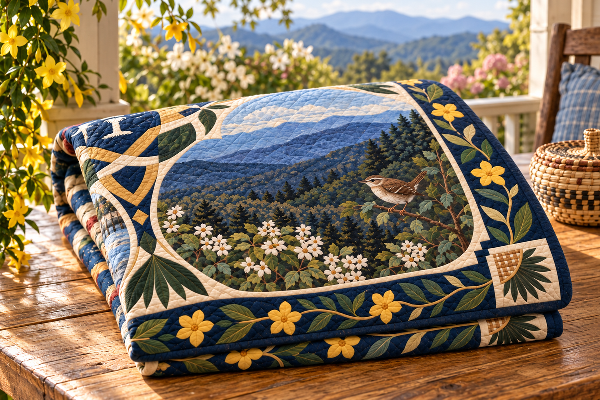 South Carolina Four Seasons TD181026798 Quilt Blanket folded in a setting matching its design
