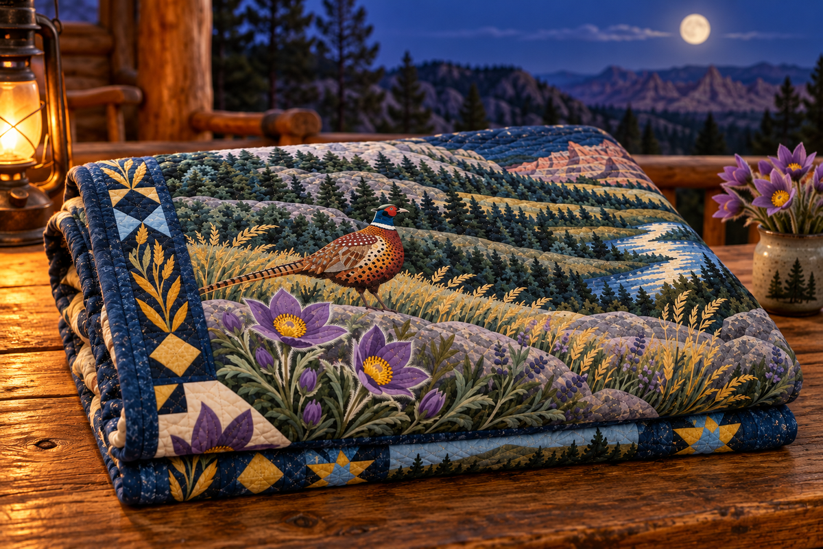 South Dakota Night Garden TD181026805 Quilt Blanket folded in a setting matching its design