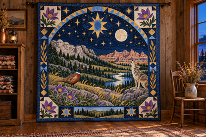 South Dakota Night Garden TD181026805 Quilt Blanket hanging in a themed indoor cabin