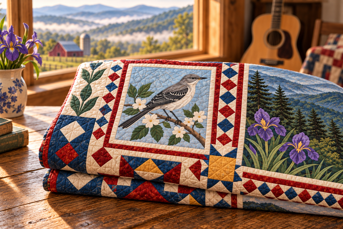 Tennessee Landmark Windows TD181026813 Quilt Blanket folded in a setting matching its design