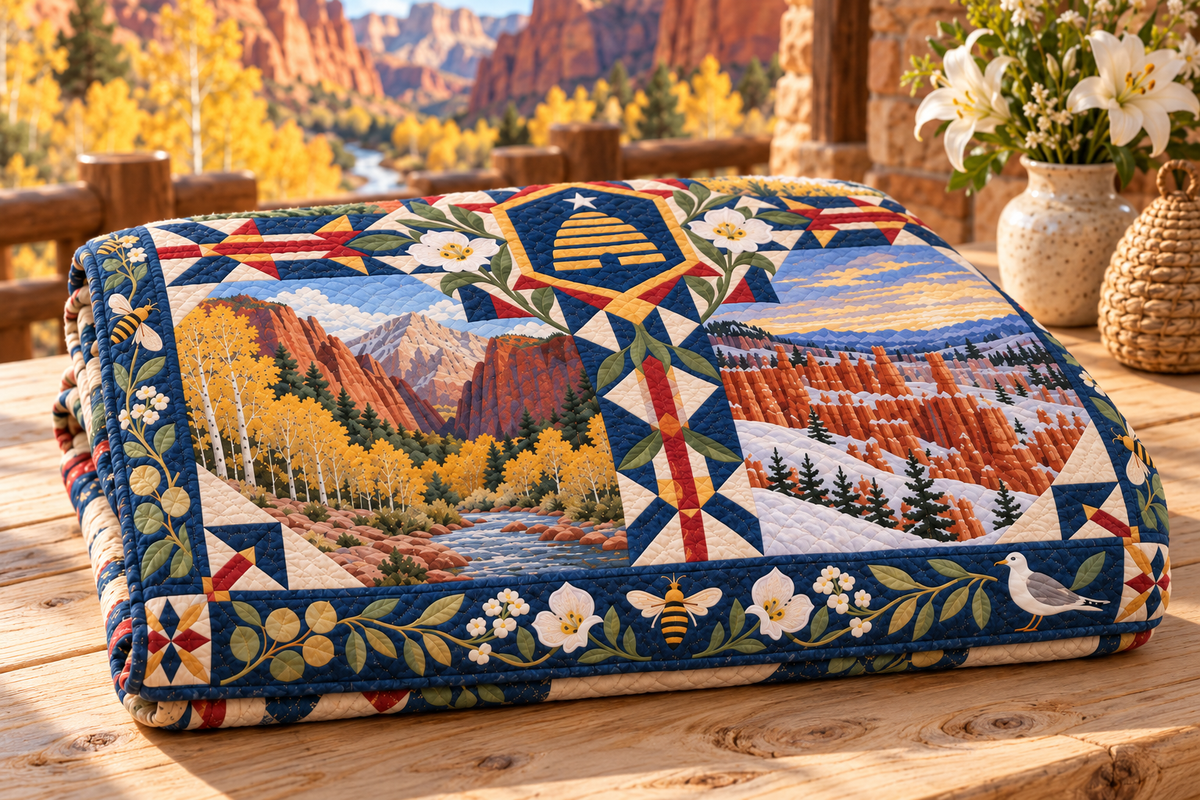 Utah Four Seasons TD181026838 Quilt Blanket folded in a setting matching its design