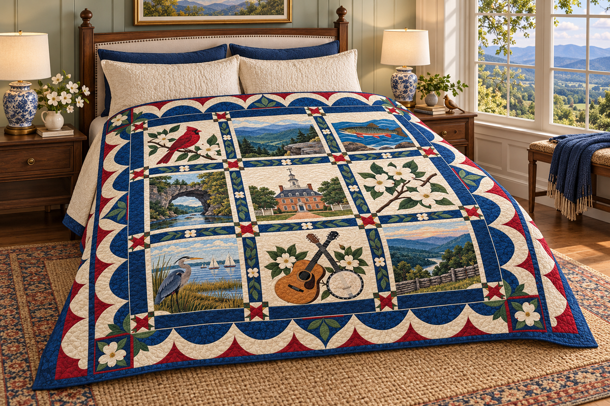 Virginia Heritage Album TD181026846 Quilt Blanket bed mockup in a design-matched room