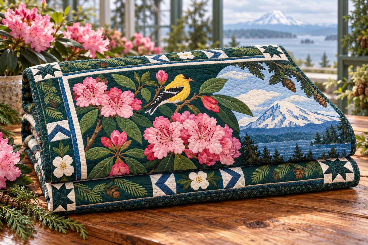 Washington Botanical Heritage TD181026862 Quilt Blanket folded in a setting matching its design