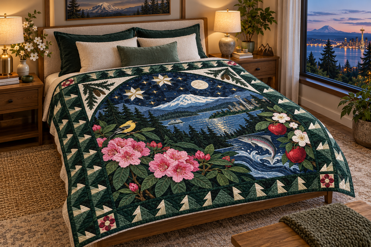 Washington Night Garden TD181026865 Quilt Blanket bed mockup in a design-matched room